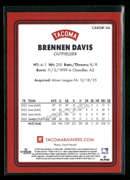2026 Tacoma Rainiers Brennen Davis
