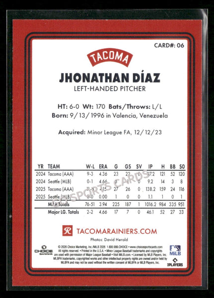 2026 Tacoma Rainiers Jhonathan Diaz