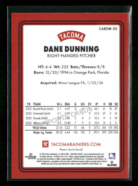2026 Tacoma Rainiers Dane Dunning
