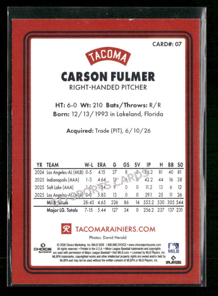 2026 Tacoma Rainiers Carson Fulmer