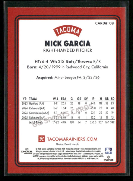 2026 Tacoma Rainiers Nick Garcia