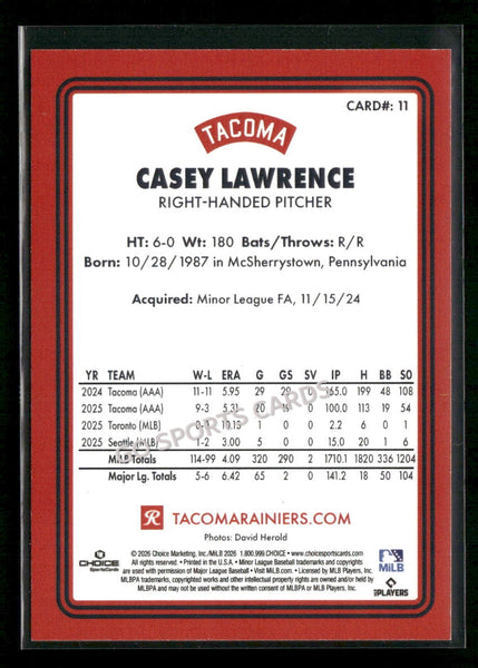 2026 Tacoma Rainiers Casey Lawrence