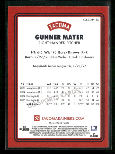 2026 Tacoma Rainiers Gunner Mayer