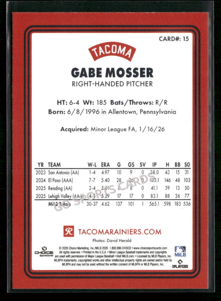 2026 Tacoma Rainiers Gabe Mosser