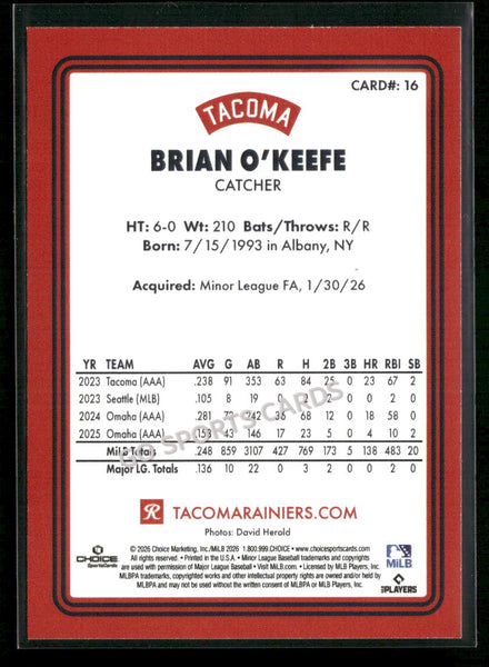 2026 Tacoma Rainiers Brian O'Keefe