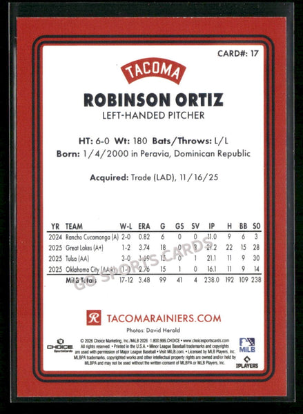 2026 Tacoma Rainiers Robinson Ortiz