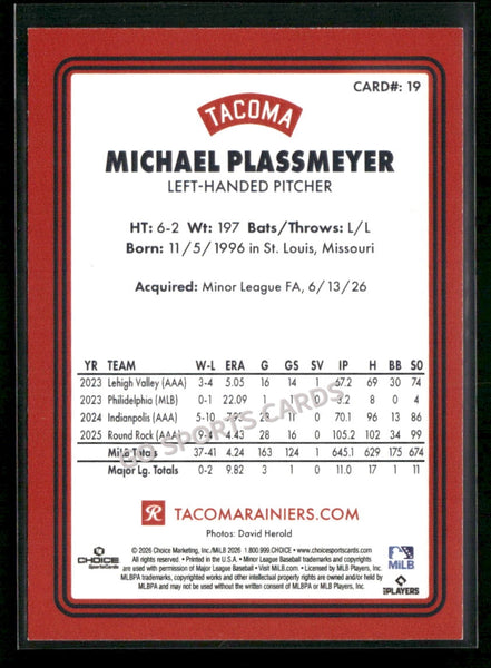 2026 Tacoma Rainiers Michael Plassmeyer