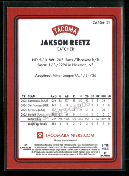 2026 Tacoma Rainiers Jakson Reetz