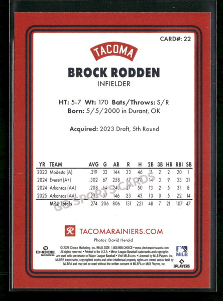 2026 Tacoma Rainiers Brock Rodden