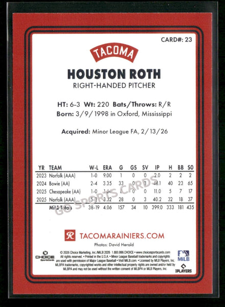 2026 Tacoma Rainiers Houston Roth