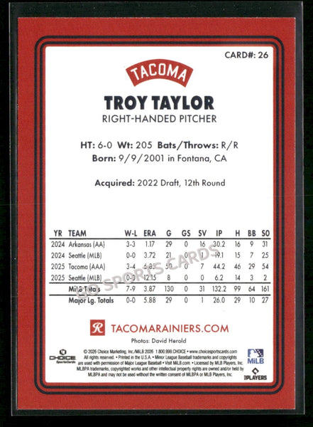 2026 Tacoma Rainiers Troy Taylor