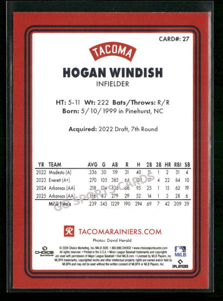 2026 Tacoma Rainiers Hogan Windish