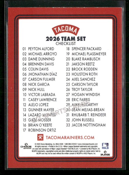 2026 Tacoma Rainiers Checklist