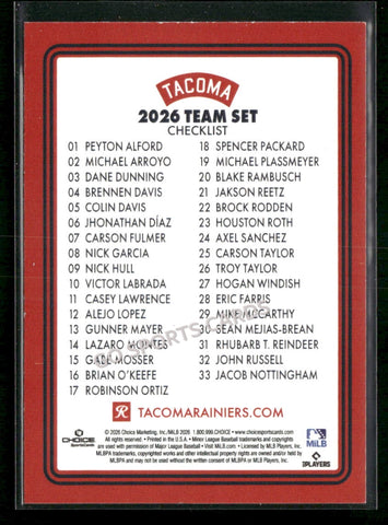 2026 Tacoma Rainiers Checklist