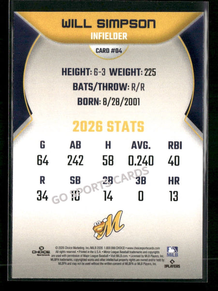 2026 Montgomery Biscuits Will Simpson