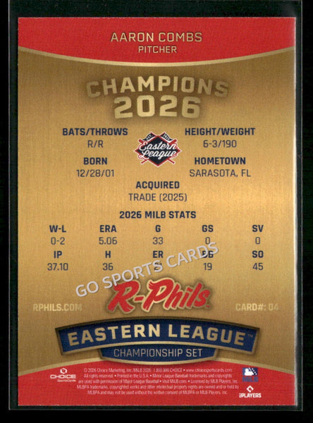 2026 Reading Fightin Phils Champions Aaron Combs