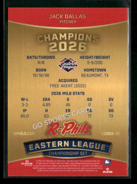 2026 Reading Fightin Phils Champions Jack Dallas
