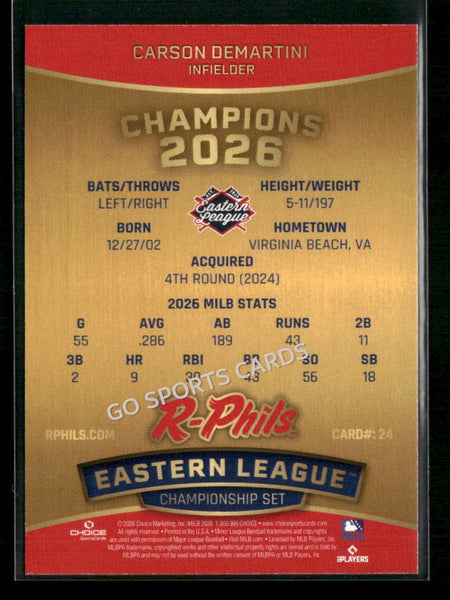 2026 Reading Fightin Phils Champions Carson Demartini