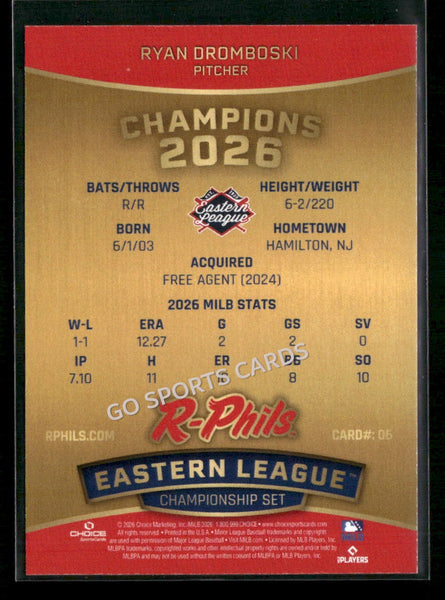 2026 Reading Fightin Phils Champions Ryan Dromboski