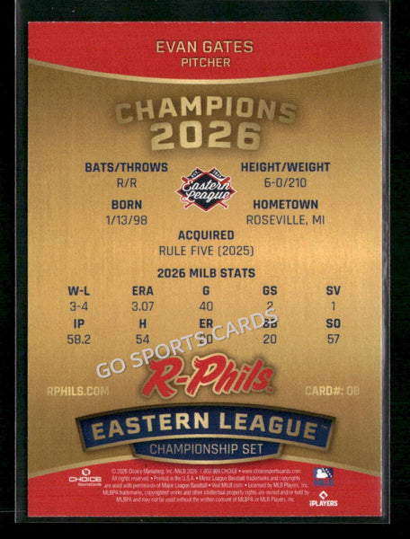 2026 Reading Fightin Phils Champions Evan Gates