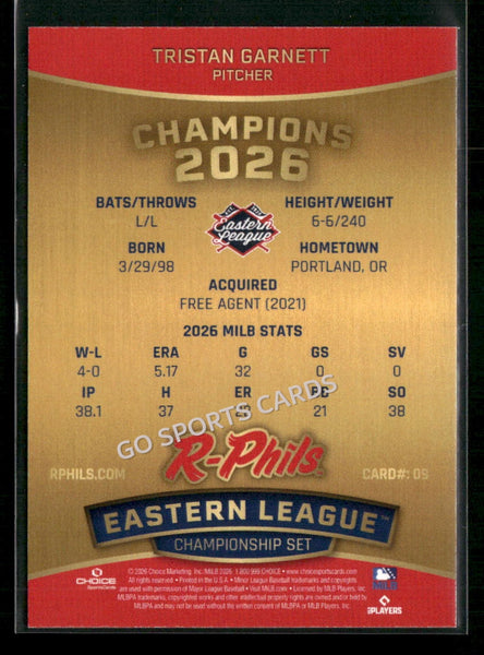 2026 Reading Fightin Phils Champions Tristan Garnett