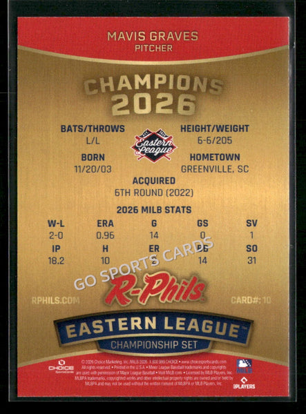 2026 Reading Fightin Phils Champions Mavis Graves