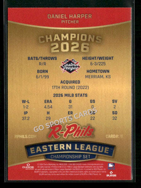 2026 Reading Fightin Phils Champions Daniel Harper