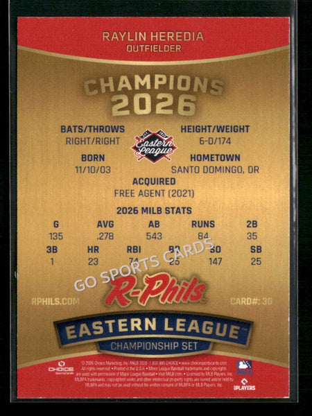 2026 Reading Fightin Phils Champions Raylin Heredia
