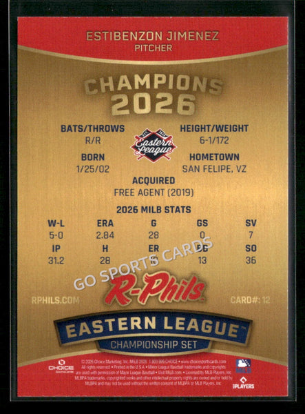 2026 Reading Fightin Phils Champions Estibenzon Jimenez