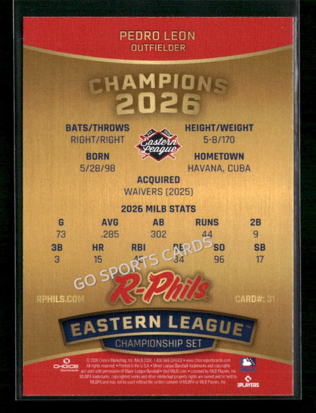 2026 Reading Fightin Phils Champions Pedro Leon