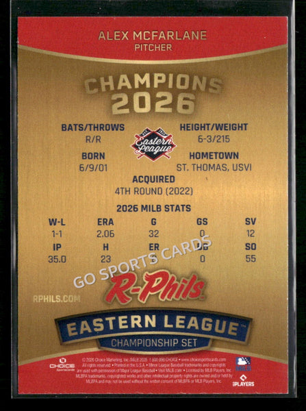 2026 Reading Fightin Phils Champions Alex McFarlane