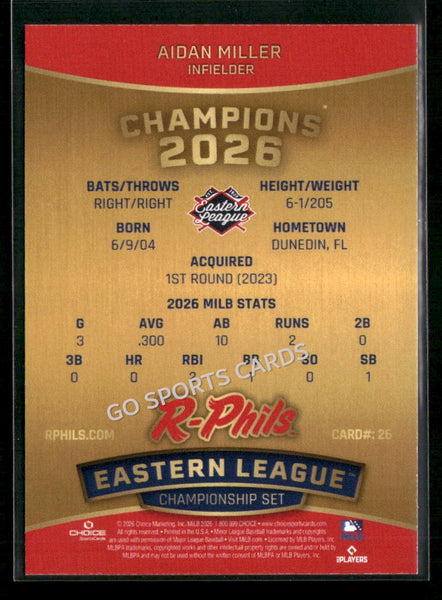 2026 Reading Fightin Phils Champions Aidan Miller