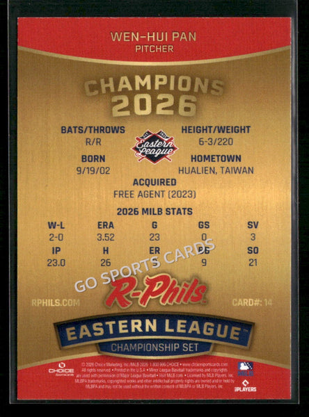 2026 Reading Fightin Phils Champions Wen Hui Pan