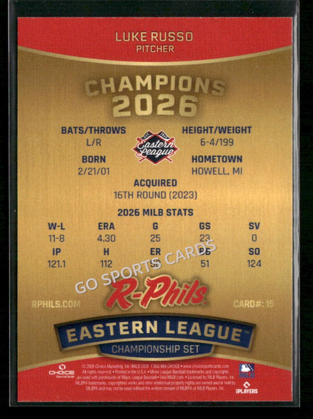 2026 Reading Fightin Phils Champions Luke Russo