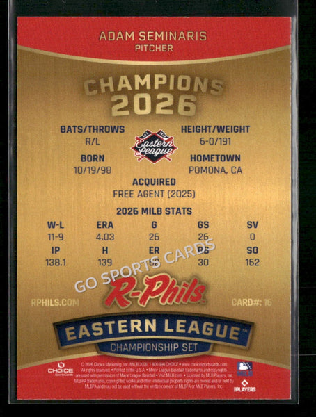 2026 Reading Fightin Phils Champions Adam Seminaris