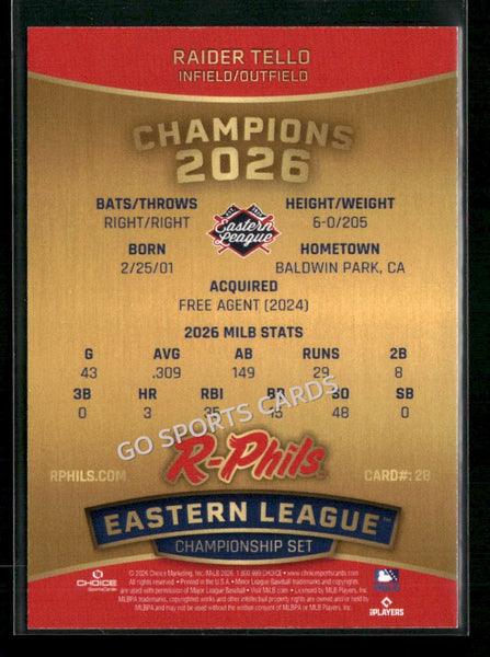 2026 Reading Fightin Phils Champions Raider Tello