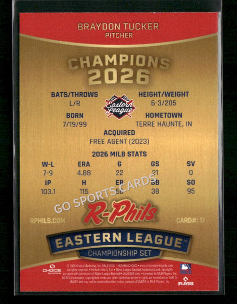 2026 Reading Fightin Phils Champions Braydon Tucker