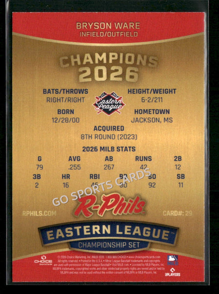 2026 Reading Fightin Phils Champions Bryson Ware