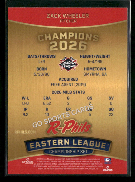 2026 Reading Fightin Phils Champions Zack Wheeler