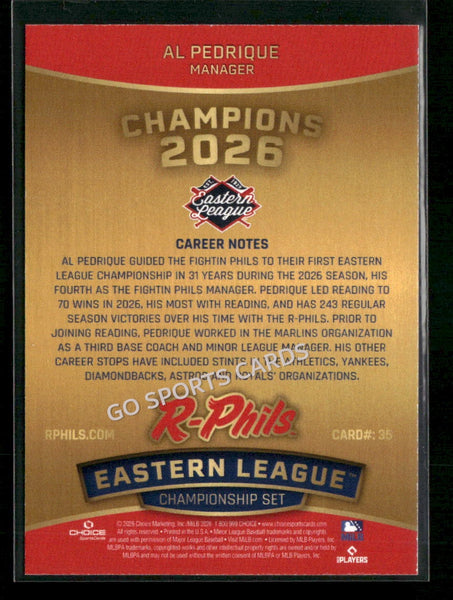 2026 Reading Fightin Phils Champions Al Pedrique