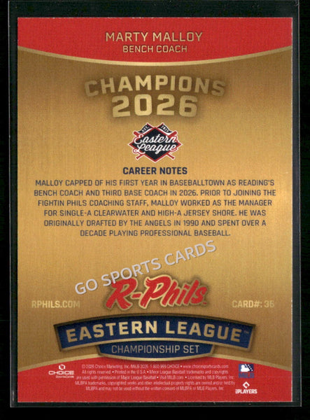 2026 Reading Fightin Phils Champions Marty Malloy