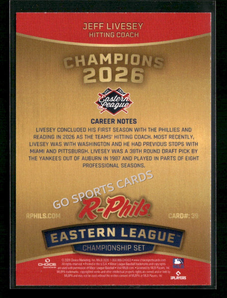 2026 Reading Fightin Phils Champions Jeff Livesey