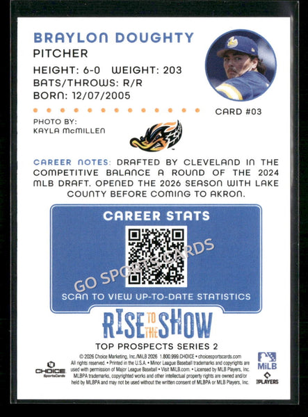 2026 Akron Rubberducks Rise to the Show Top Prospects Braylon Doughty