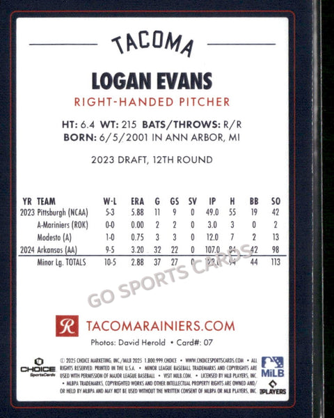 2025 Tacoma Rainiers Logan Evans