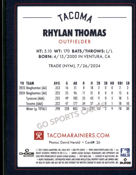 2025 Tacoma Rainiers Rhylan Thomas