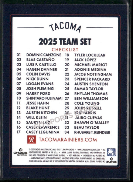 2025 Tacoma Rainiers Checklist
