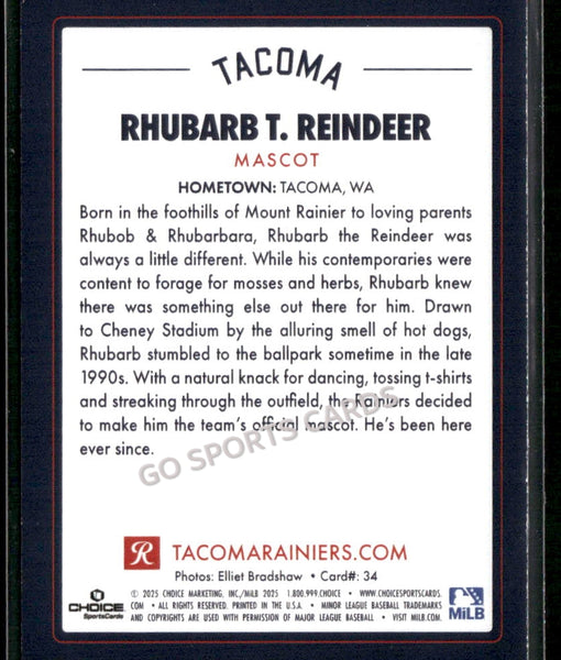 2025 Tacoma Rainiers Rhubarb T Reindeer Mascot