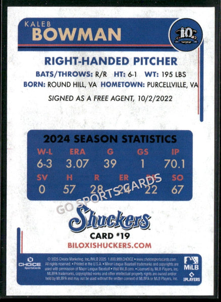 2025 Biloxi Shuckers Kaleb Bowman