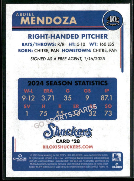 2025 Biloxi Shuckers Abdiel Mendoza