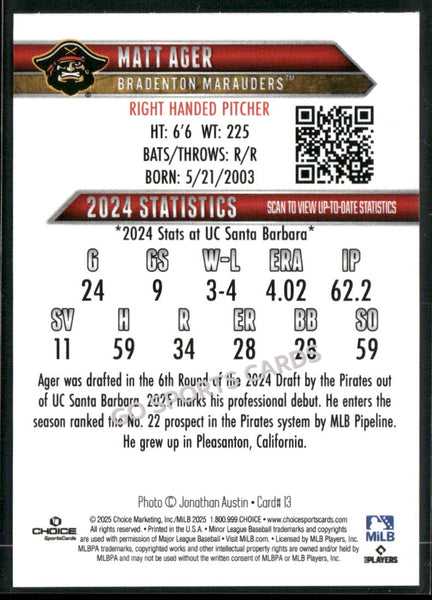 2025 Bradenton Marauders Matt Ager